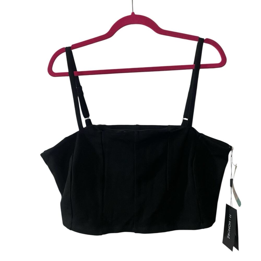 11 Honore Shayla Seamed Knit Black Crop Top Plus Size 2 NWT Built in Bra Tank